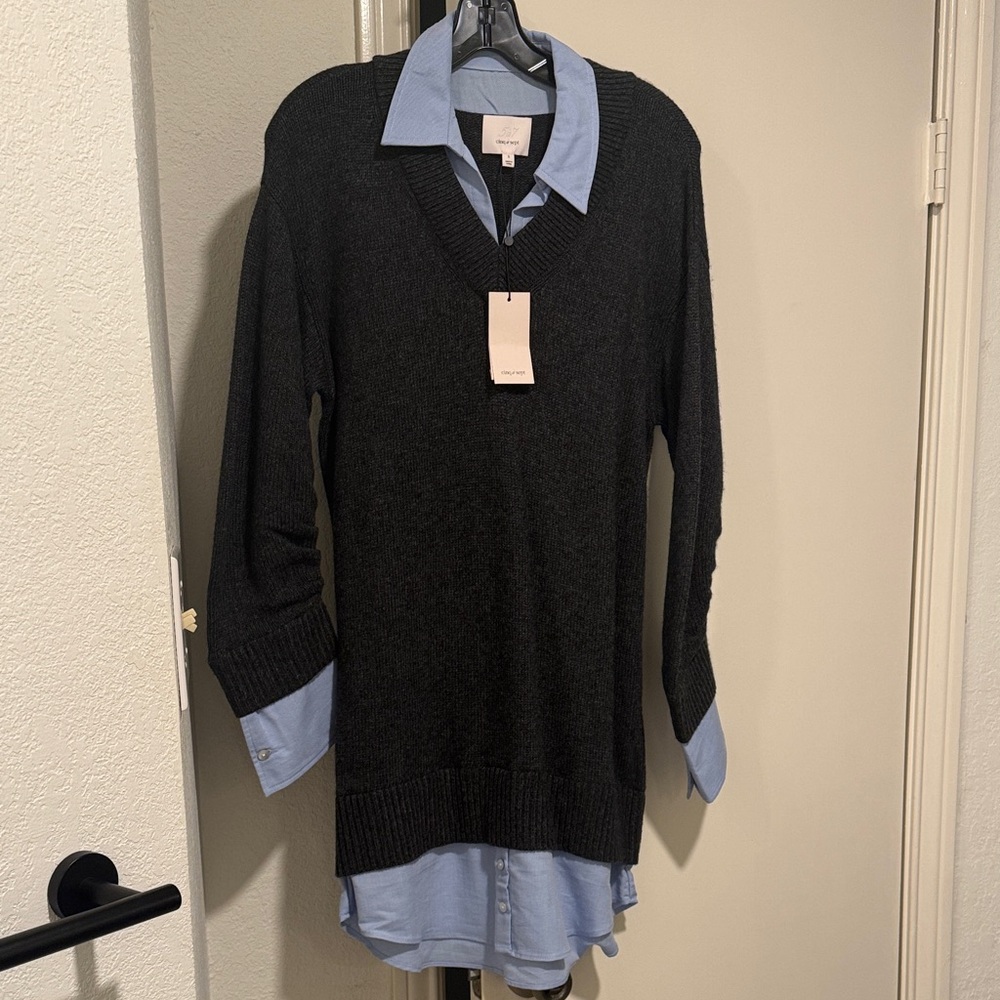 Cinq a sept Sweater with Blue Shirt Combo